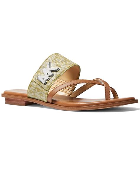 silver michael kors sandals|Michael Kors sidney flat sandals.